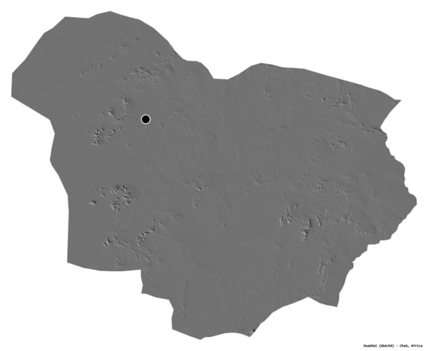 Form Ouaddai Regionen Tchad Med Huvudstaden Isolerad Vit Bakgrund Höjdkarta — Stockfoto