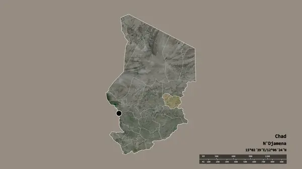 主要な地域部門と分離されたOuaddaiエリアとチャドの荒廃した形 ラベル 衛星画像 3Dレンダリング — ストック写真