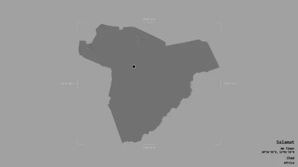 チャドの地域であるサラマトの地域は 洗練された境界ボックス内の強固な背景に隔離されています ラベル 標高マップ 3Dレンダリング — ストック写真