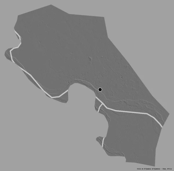 乍得地区恩贾梅纳市的形状 其首都以纯色背景隔离 Bilevel高程图 3D渲染 — 图库照片