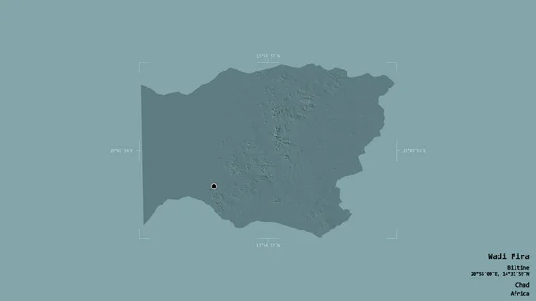 乍得地区Wadi Fira的一个地区 在一个地理参照框的坚实背景下被隔离 彩色高程图 3D渲染 — 图库照片