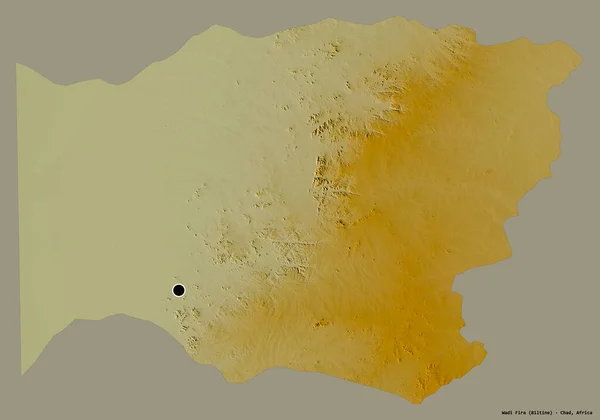 乍得地区Wadi Fira的形状 其首都以纯色背景隔离 地形浮雕图 3D渲染 — 图库照片