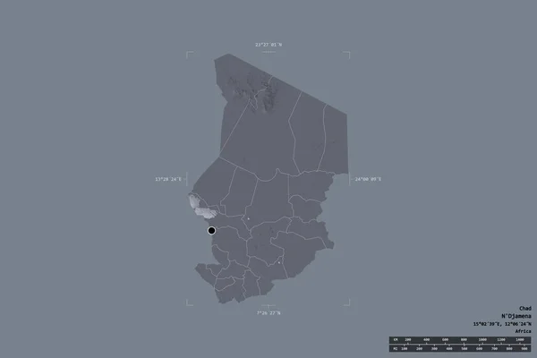 Området Tchad Isolerat Solid Bakgrund Georefererad Avgränsningsbox Huvudsaklig Regional Indelning — Stockfoto