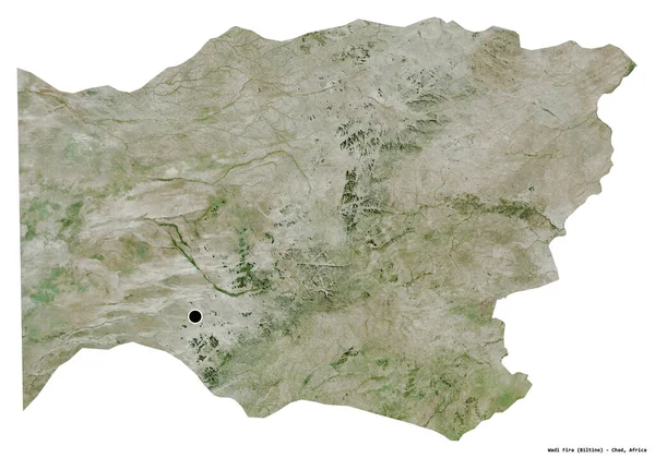 チャドの地域であるワディ フィアの形で その首都は白い背景に孤立しています 衛星画像 3Dレンダリング — ストック写真
