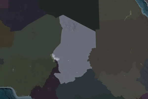 Chad Şekli Komşu Bölgelerin Dedoygunluğuyla Ayrılmış Renkli Yükseklik Haritası Görüntüleme — Stok fotoğraf