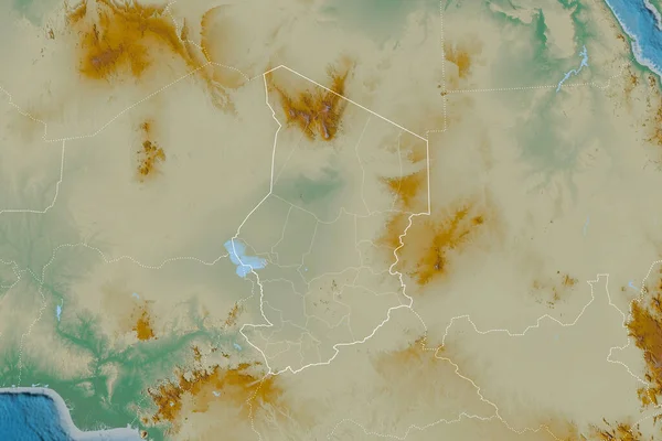 Utvidet Område Tsjad Med Landgrenser Internasjonale Regionale Grenser Topografisk Relieff – stockfoto