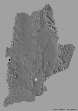 Şili 'nin Antofagasta bölgesi, başkenti katı renk arkaplanı ile izole edilmiştir. Çift seviyeli yükseklik haritası. 3B görüntüleme