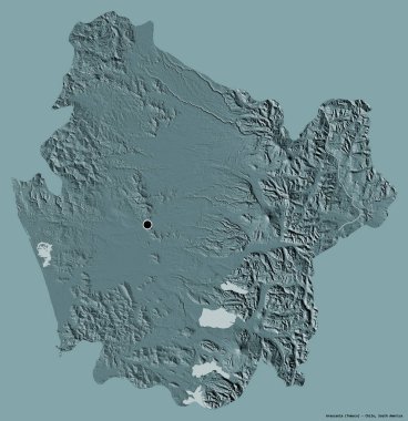 Şili 'nin başkenti Araucania' nın katı renk arkaplanı ile izole edilmiş hali. Renkli yükseklik haritası. 3B görüntüleme