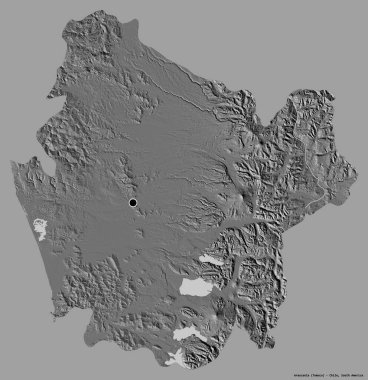 Şili 'nin başkenti Araucania' nın katı renk arkaplanı ile izole edilmiş hali. Çift seviyeli yükseklik haritası. 3B görüntüleme