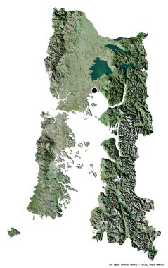 Los Lagos 'un şekli, Şili bölgesi, başkenti beyaz arka planda izole edilmiş. Uydu görüntüleri. 3B görüntüleme
