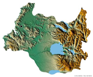 Beyaz arka planda başkenti izole edilmiş, Şili 'nin Los Rios bölgesi. Topografik yardım haritası. 3B görüntüleme
