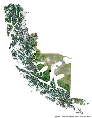 Shape of Magallanes y Antartica Chilena, region of Chile, with its capital isolated on white background. Satellite imagery. 3D rendering clipart