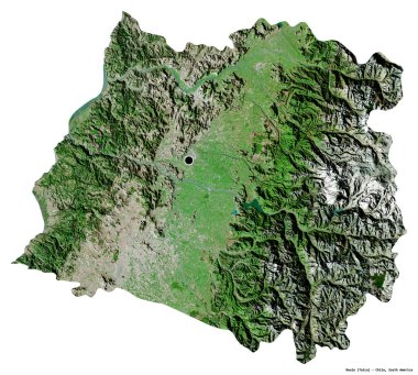 Shape of Maule, region of Chile, with its capital isolated on white background. Satellite imagery. 3D rendering clipart