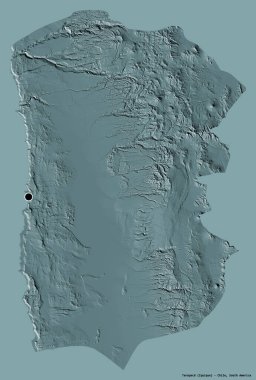 Tarapaca 'nın şekli, Şili bölgesi, başkenti katı renk arkaplanı ile izole edilmiş. Renkli yükseklik haritası. 3B görüntüleme