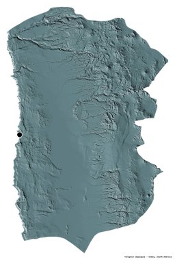 Tarapaca 'nın şekli, Şili bölgesi, başkenti beyaz arka planda izole edilmiş. Renkli yükseklik haritası. 3B görüntüleme
