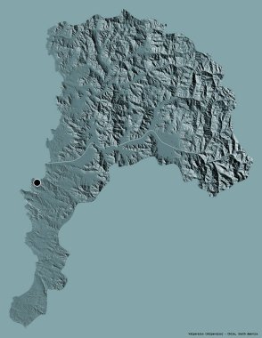 Şili 'nin Valparaiso bölgesi, başkenti katı renk arkaplanı ile izole edilmiştir. Renkli yükseklik haritası. 3B görüntüleme