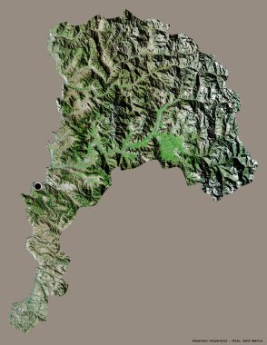 Şili 'nin Valparaiso bölgesi, başkenti katı renk arkaplanı ile izole edilmiştir. Uydu görüntüleri. 3B görüntüleme