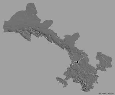 Çin 'in Gansu eyaleti, başkenti katı renk arkaplanı ile izole edilmiştir. Çift seviyeli yükseklik haritası. 3B görüntüleme
