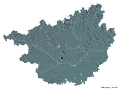 Guangxi 'nin şekli, Çin' in özerk bölgesi, başkenti beyaz arka planda izole edilmiş. Renkli yükseklik haritası. 3B görüntüleme
