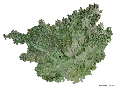 Guangxi 'nin şekli, Çin' in özerk bölgesi, başkenti beyaz arka planda izole edilmiş. Uydu görüntüleri. 3B görüntüleme