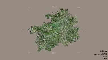 Guizhou bölgesi, Çin vilayeti, jeoreferatlı bir sınır kutusunda sağlam bir arka planda izole edilmiş. Etiketler. Uydu görüntüleri. 3B görüntüleme