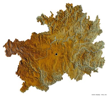 Çin 'in Guizhou eyaleti, başkenti beyaz arka planda izole edilmiştir. Topografik yardım haritası. 3B görüntüleme