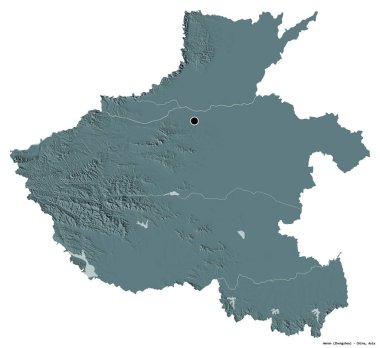 Çin 'in Henan Eyaleti' nin başkenti beyaz arka planda izole edilmiştir. Renkli yükseklik haritası. 3B görüntüleme