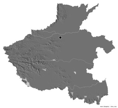 Çin 'in Henan Eyaleti' nin başkenti beyaz arka planda izole edilmiştir. Çift seviyeli yükseklik haritası. 3B görüntüleme