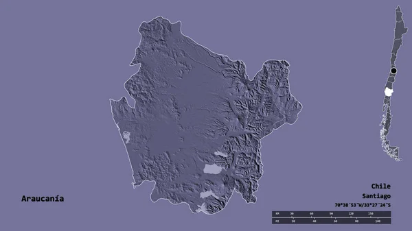 Kształt Araucania Regionu Chile Stolicą Odizolowaną Solidnym Tle Skala Odległości — Zdjęcie stockowe