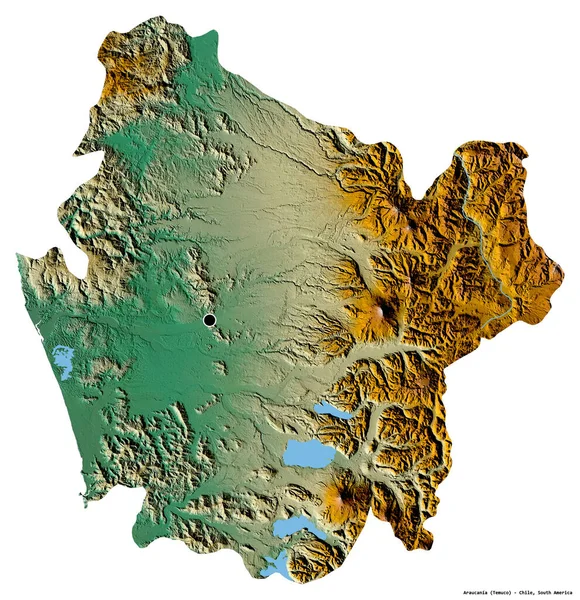 智利阿劳卡尼亚的形状 其首都被白色背景隔离 地形浮雕图 3D渲染 — 图库照片