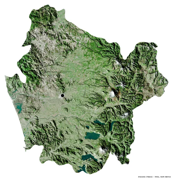 Beyaz arka planda başkenti izole edilmiş, Şili 'nin Araucania bölgesi. Uydu görüntüleri. 3B görüntüleme