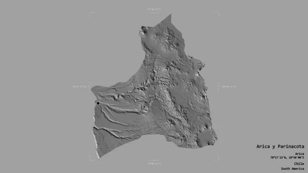 智利的Arica Parinacota地区 在一个地理参考方块中的坚实背景上被隔离 Bilevel高程图 3D渲染 — 图库照片