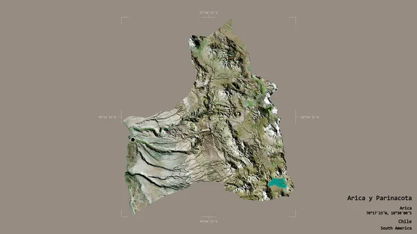 智利的Arica Parinacota地区 在一个地理参考方块中的坚实背景上被隔离 卫星图像 3D渲染 — 图库照片
