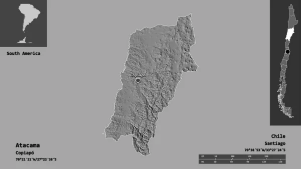 Forma Atacama Regione Del Cile Sua Capitale Scala Distanza Anteprime — Foto Stock