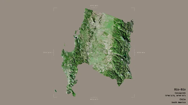 智利Bio Bio地区 在一个地理参照框的坚实背景上被隔离 卫星图像 3D渲染 — 图库照片