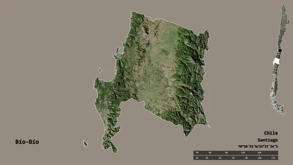 智利Bio Bio地区的形状 其首都在坚实的背景下与世隔绝 距离尺度 区域预览和标签 卫星图像 3D渲染 — 图库照片