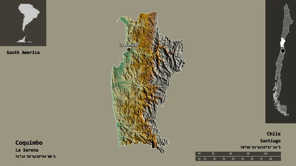 Form Von Coquimbo Region Von Chile Und Seiner Hauptstadt Entfernungsskala — Stockfoto