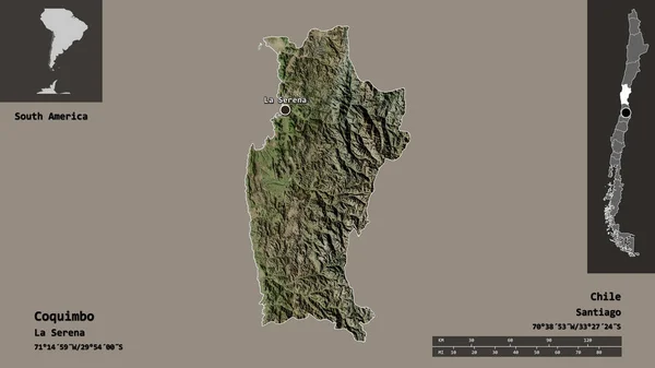 Σχήμα Coquimbo Περιοχή Της Χιλής Και Την Πρωτεύουσά Της Κλίμακα — Φωτογραφία Αρχείου
