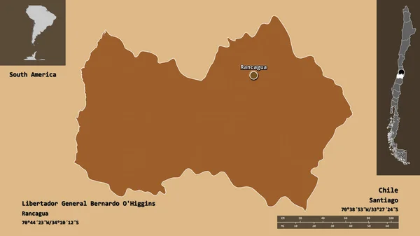 Форма Генерала Либертадора Бернардо Хиггинса Региона Чили Столицы Шкала Расстояний — стоковое фото