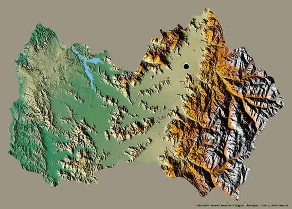 リベルタドールの形チリの地域であるベルナルド オヒギンズ将軍は その首都をしっかりとした色の背景に孤立させています 地形図 3Dレンダリング — ストック写真