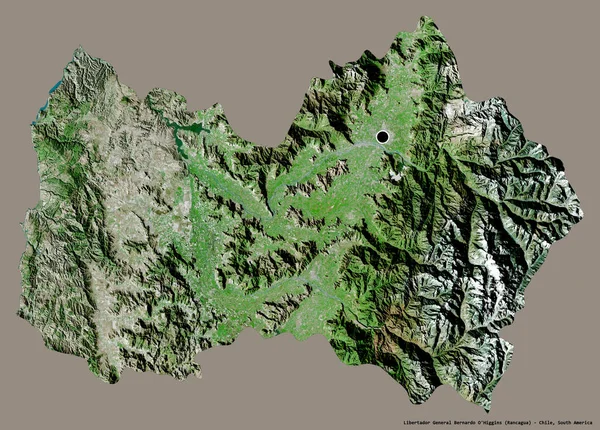 リベルタドールの形チリの地域であるベルナルド オヒギンズ将軍は その首都をしっかりとした色の背景に孤立させています 衛星画像 3Dレンダリング — ストック写真