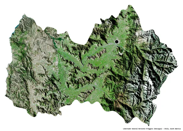 智利地区贝尔纳多 奥希金斯将军的形状 其首都被白色背景隔离 卫星图像 3D渲染 — 图库照片