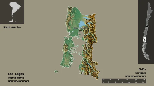ラゴス チリの地域 およびその首都の形 距離スケール プレビューおよびラベル 地形図 3Dレンダリング — ストック写真