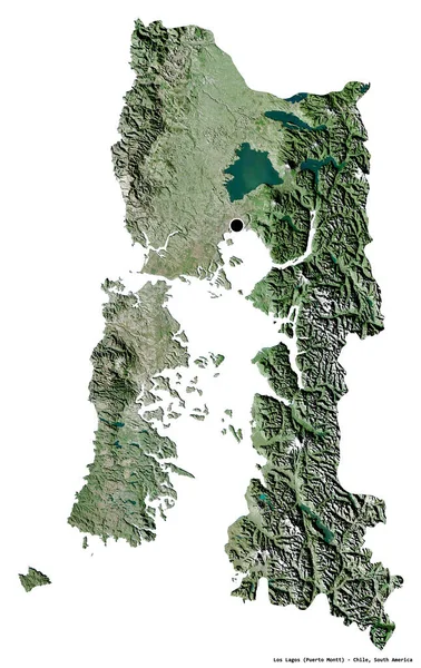 智利地区洛斯拉各斯的形状 其首都被白色背景隔离 卫星图像 3D渲染 — 图库照片