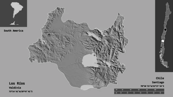 Form Los Rios Regionen Chile Och Dess Huvudstad Avståndsskala Förhandsvisningar — Stockfoto