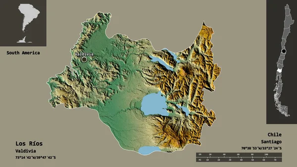 Form Los Rios Regionen Chile Och Dess Huvudstad Avståndsskala Förhandsvisningar — Stockfoto