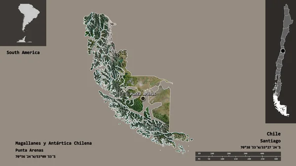 Shape Magallanes Antartica Chilena Region Chile Its Capital Distance Scale — Stock Photo, Image