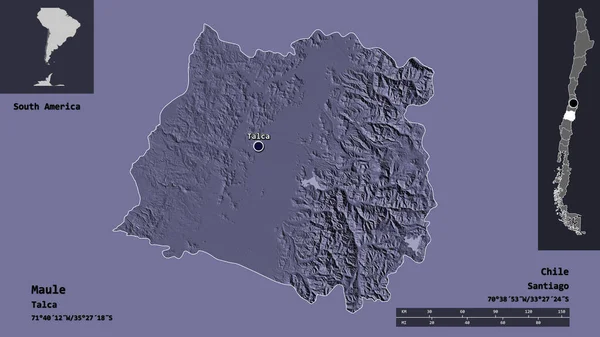 Shape Maule Region Chile Its Capital Distance Scale Previews Labels — Stock Photo, Image