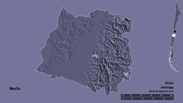 Kształt Maule Regionu Chile Stolicą Odizolowaną Solidnym Tle Skala Odległości — Zdjęcie stockowe