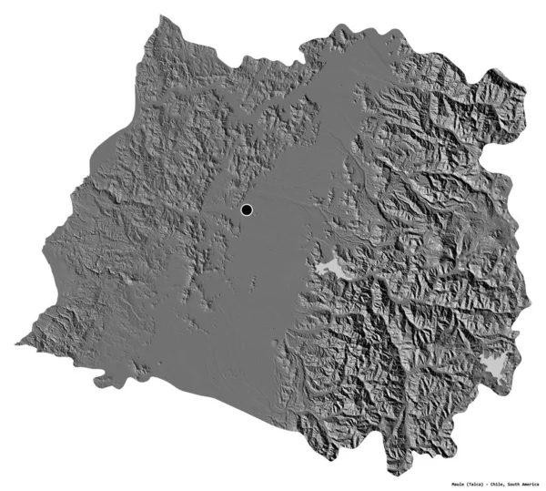 Kształt Maule Regionu Chile Stolicą Odizolowaną Białym Tle Dwupoziomowa Mapa — Zdjęcie stockowe